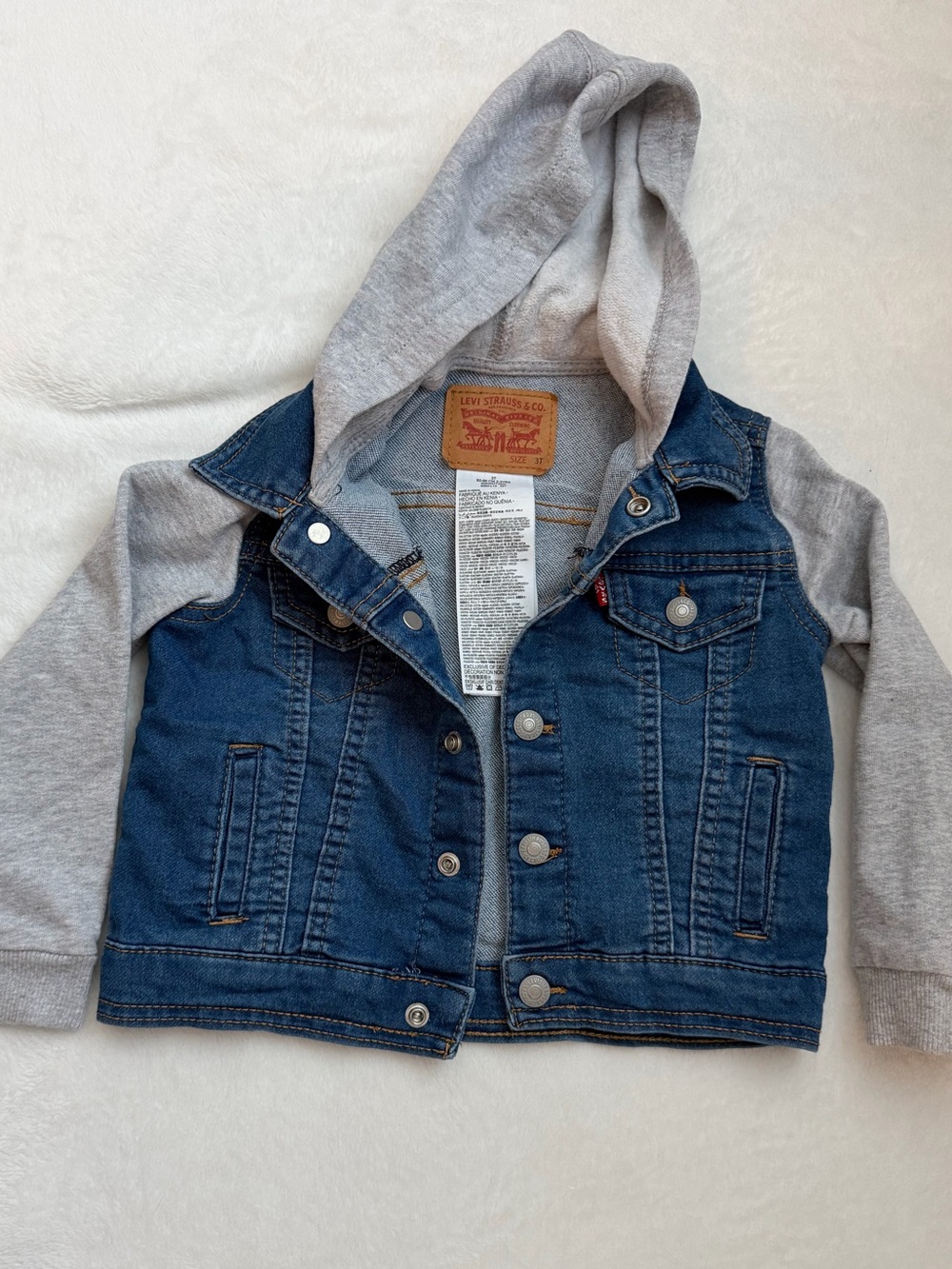 Levi's Blue Denim Jacket with Grey Hood and sleeves